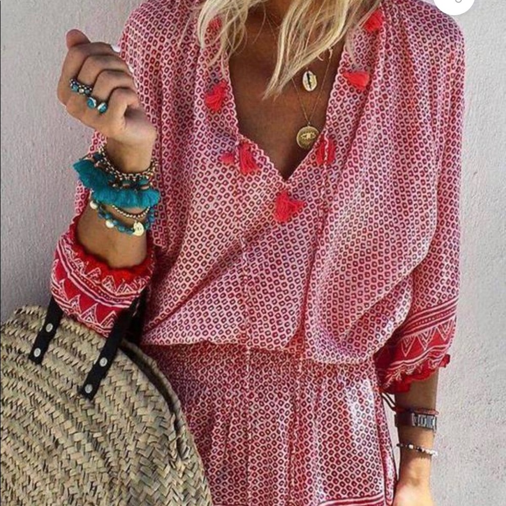 Beach cover up, V-neck elastic waist summer dress